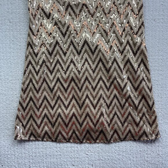 Y2K Miss Me Gold Zig Zag Sequined Prom Formal Shift Dress Women's Sz S - Picture 3 of 12